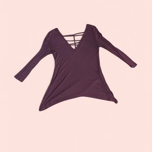 Deep V Women's Long Sleeve Burgundy Top
